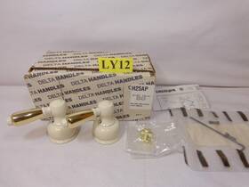 H25ap Delta Two Small Neo Style Lever Handles Almond/polished Brass Set New