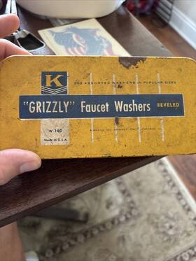W-160 Grizzly Vtg Beveled Faucet Washers With Yellow Metal Inch Container Kit