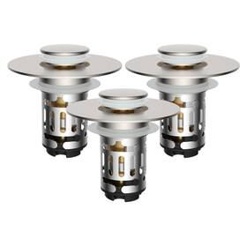 100-12.bdsd2507-2500-bnp-3p Hibbent 3 Pack In 1 Bathroom Sink Drain Strainer Universal Pop Up Stopper With Rem