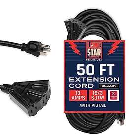 Ls-163b50p Lone Star Cords 50 Ft Black Extension Cord With 3 Outlets 16/3