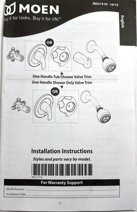 Moen Ins2151d Bath Shower Faucet Instalation Manual Spanish/english/francais-