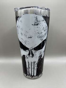 11-1219 Tervis Triple Walled Black Marvel Punisher Insulated Tumbler Cup No Spill Lid