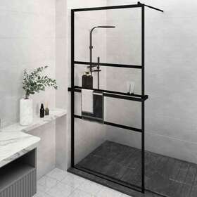 3185479 Vidaxl Walk-in Shower Wall With Shelf Black 45.3 Inch X76.8 Esg Glass&aluminum Vidax