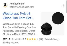Westbrass 747028606516 Twist And Close Tub Trim Set With Floating Overflow Faceplate Matte Black D94