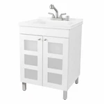 Utility Sink With Cabinet Vanity Stainless Finish Pull-out Faucet White. Fixed Price $404.99.