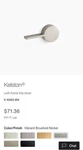 Kohler Kelston K-9385-BN Left-hand Trip Lever. Fixed Price $44.99.