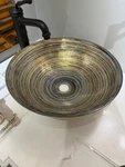 Bathroom Tempered Glass Vessel Sink 17"X5.75" Multi Colored. Fixed Price $175.00.