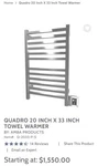 Amba Products Quadro Q2033 - New Electric Towel Warmer, Stainless Steel 24"X 35". Fixed Price $1000.00.