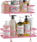 Pink Shower Caddy With 4 Removable Hooks, 2 Pack Sweet Heart Shelves. Fixed Price $34.19.