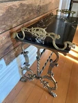 Art Deco 1940 Nero Black Marble Brass & Cast Iron Bronze Garden Or Entry Bench. Fixed Price $1150.00.
