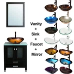 24" Bathroom Vanity Cabinet & Tempered Glass Vessel Sink Bowl + Faucet /drain. Fixed Price $366.99.