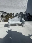 Carved Lion Marble Garden Bench - JX517. Fixed Price $5500.00.