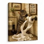 Funny Cat Bathroom Wall Art - Playful Kitten With Toilet Paper Canvas. Fixed Price $50.90.