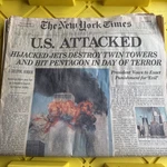 York Times Sept 12 2001 9-11 Us Attacked Front Page Original Newspaper. Fixed Price $35.00.