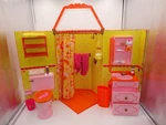 American Girl Julie Groovy Bathroom Shower Toilet Sink Cabinet Set Terry Towel. Fixed Price $194.00.