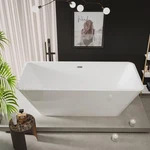 67 Modern Acrylic Freestanding Bathtub Rectangular Soaking Chrome Drain. Fixed Price $688.00.