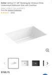 Kohler Verticyl 17-1/8 Rectangular Vitreous China Undermount Bathroom Sink New. Fixed Price $120.00.