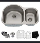 Kraus KBU21 Undermount Stainless Steel 30 60/40 Double Bowl Kitchen Sink 16 Ga.. Fixed Price $237.50.