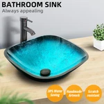 Bathroom Vessel Sink Tempered Glass Basin Bowl Top Faucet Pop Up Drain Combo New. Fixed Price $119.99.