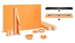 All-in-one 38"X76" Linear Shower Kit With Offset Tray, Membrane, Drain, Cover. Fixed Price $1507.80.