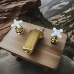 Shiny, Polished Brass Sink Faucet W/porcelain Handles & Drain Kit 3543-PB, H27PB. Fixed Price $193.99.