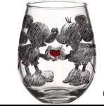 Silver Buffalo Disney Mickey And Minnie Classic Heart Stemless Wine Glass Euc. Fixed Price $12.88.
