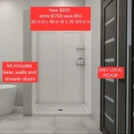 Dreamline 32 Ind X 48 Inw 76 3/4 Inh Center Drain Shower Kit Base ,wall &. Fixed Price $849.00.