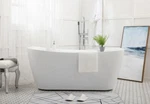 Bathtub Glossy White Freestanding Acrylic Bathroom Soaking Chrome Trim 59". Fixed Price $1721.91.