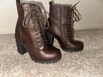 Marco Republic Round Toe Chunky Lace Up Heeled Boots Brown Size 5.5. Fixed Price $29.99.