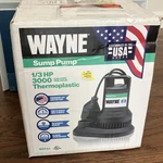 Wayne WST33 1/3 Hp Thermoplastic Sump Pump Submersible Float Switch 3000 Gph. Fixed Price $99.00.
