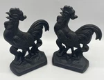 Vintage Cast Iron Black French Rooster Bookends Door Stop #1122 6.5". Fixed Price $35.00.