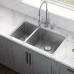 Ruvati 32" Undermount 30/70 Double Bowl 16 Gauge Kitchen Sink - RVM5307. Fixed Price $209.00.