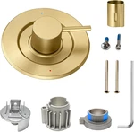 Brushed Gold Moen Shower & Tub Trim Kit With Temperature Control Lever. Fixed Price $133.99.