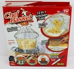 Original Chef Basket Deluxe 12 Kitchen Tool Folds Flat Solid Steel New. Fixed Price $11.65.