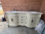 Antique Style Double Sink Freestanding Bathroom Vanity Marble Top Ornate Cabinet. Fixed Price $550.00.