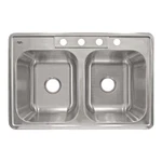 Top Mount Stainless Steel Double Basin Kitchen 33" X 22" 8" Deep. Fixed Price $65.00.
