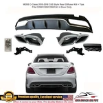 C63 Diffuser + Chrome Muffler Tips Square Exhaust Kit Amg W205 Sedan Only 15-18. Fixed Price $299.00.