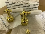 Delta H212PB Faucet Handles Porcelain Levers Polished Brass Nos Pair. Fixed Price $72.00.