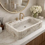 Calacatta Marble Vanity Sink Rectangular Stone Bathroom Basin Handmade Ornate. Fixed Price $2522.80.