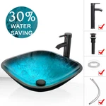 Square Glass Vessel Sink Faucet Pop Up Drain Artistic Tempered Bowl 1.5GPM Combo. Fixed Price $99.99.