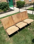 Vintage 56 Oak Wood Foldable 3 Seat Bench Church Theater Waiting Room Pickup. Fixed Price $200.00.