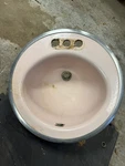 Vintage Kohler 2910 18" Round Radiant Self-rimming Bathroom Sink, Antique Pink. Fixed Price $165.00.