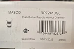 Brizo Masco RP72413GL Push Button Pop-up Without Overflow Luxe Gold. Fixed Price $90.00.