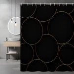 Elegant Black And Gold Circle Shower Curtain For Modern Bathrooms. Fixed Price $19.99.