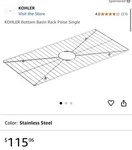 Kohler K-3141-ST Bottom Sink Basin Rack- Poise Single 28 3/16 X 13. Fixed Price $65.00.