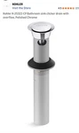 Kohler K-25322-CP Bathroom Sink Clicker Drain With Overflow, Polished Chrome. Fixed Price $109.98.