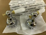 Vintage Delta H612CB Faucet Handles Chrome & Brass W/ White Porcelain Accent. Fixed Price $54.00.