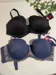 Maidenform Womens Padded Underwire Bras 36D Black & Navy Lace Trim Smooth Finish. Fixed Price $45.00.