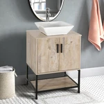 24" Bathroom Vanity Sink Set Oak Cabinet W/ Tempered Glass/ceramic. Fixed Price $279.99.