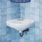 Renovators Supply Portsmouth Corner Small Wall Mounted Ceramic Bathroom Sink. Fixed Price $154.99.